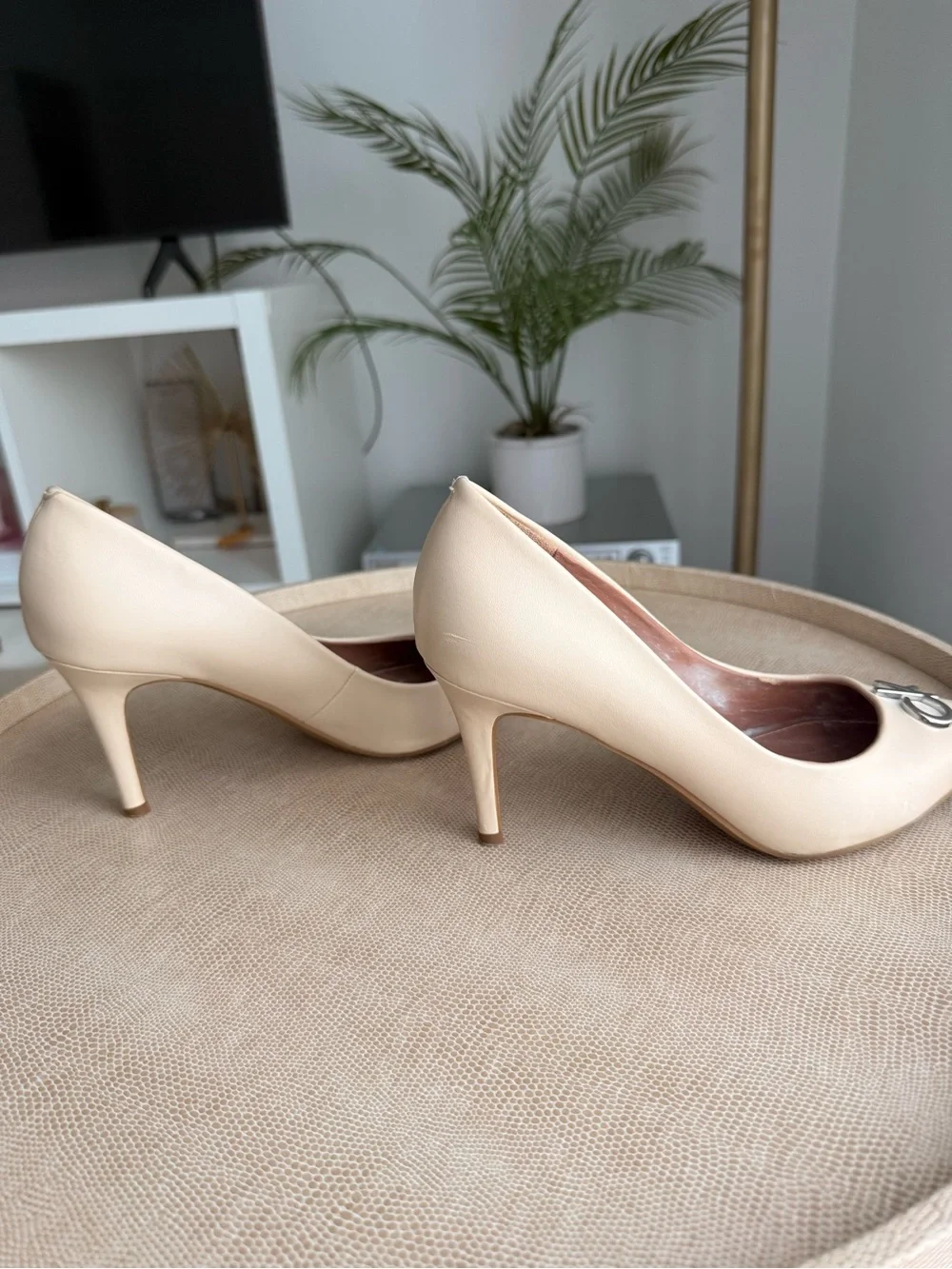 Calvin Klein Nude Pointed-Toe Logo Stiletto Pumps